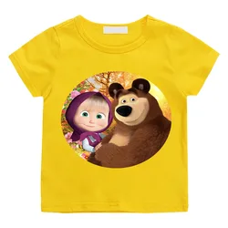 Cute Mashas Y Oso Bear Cartoon Kids Funny T-Shirts Baby Boys T Shirt Summer Cotton Short Sleeve Children Tops Girls Clothes