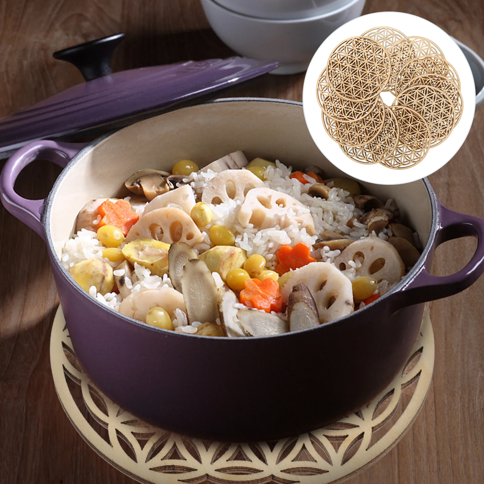 

10Pcs Wooden Round Cup Mats Natural Color Drink Coasters Heat Insulation Tableware Pad Kitchen Accessory Drink Coaster