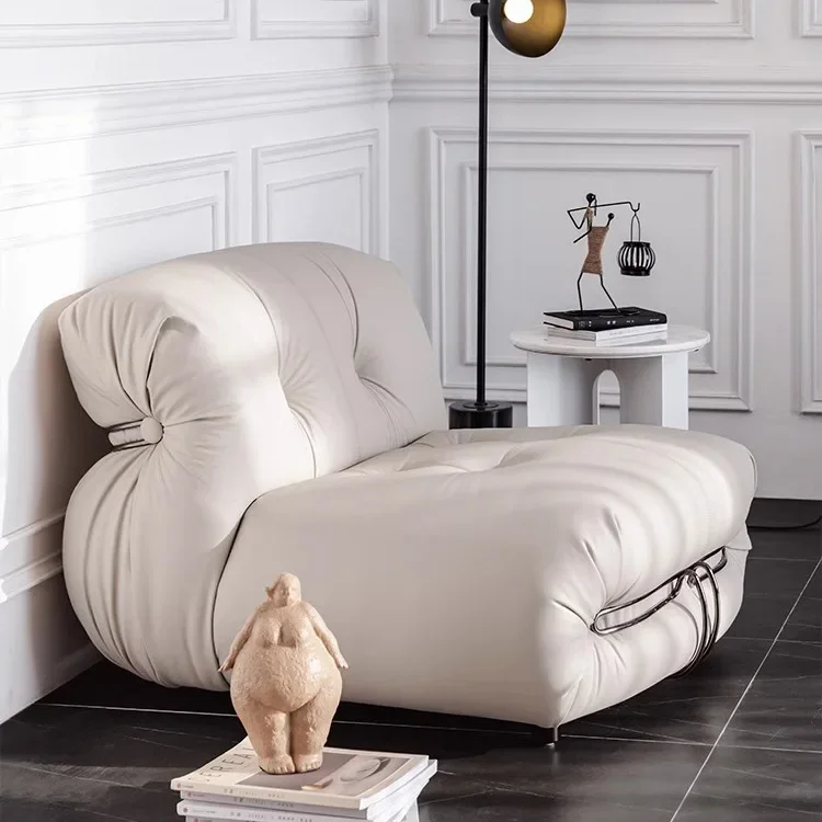 Fabric single three-person steel tooth leather art sofa, wabi sandy wind designer modern living room sofa
