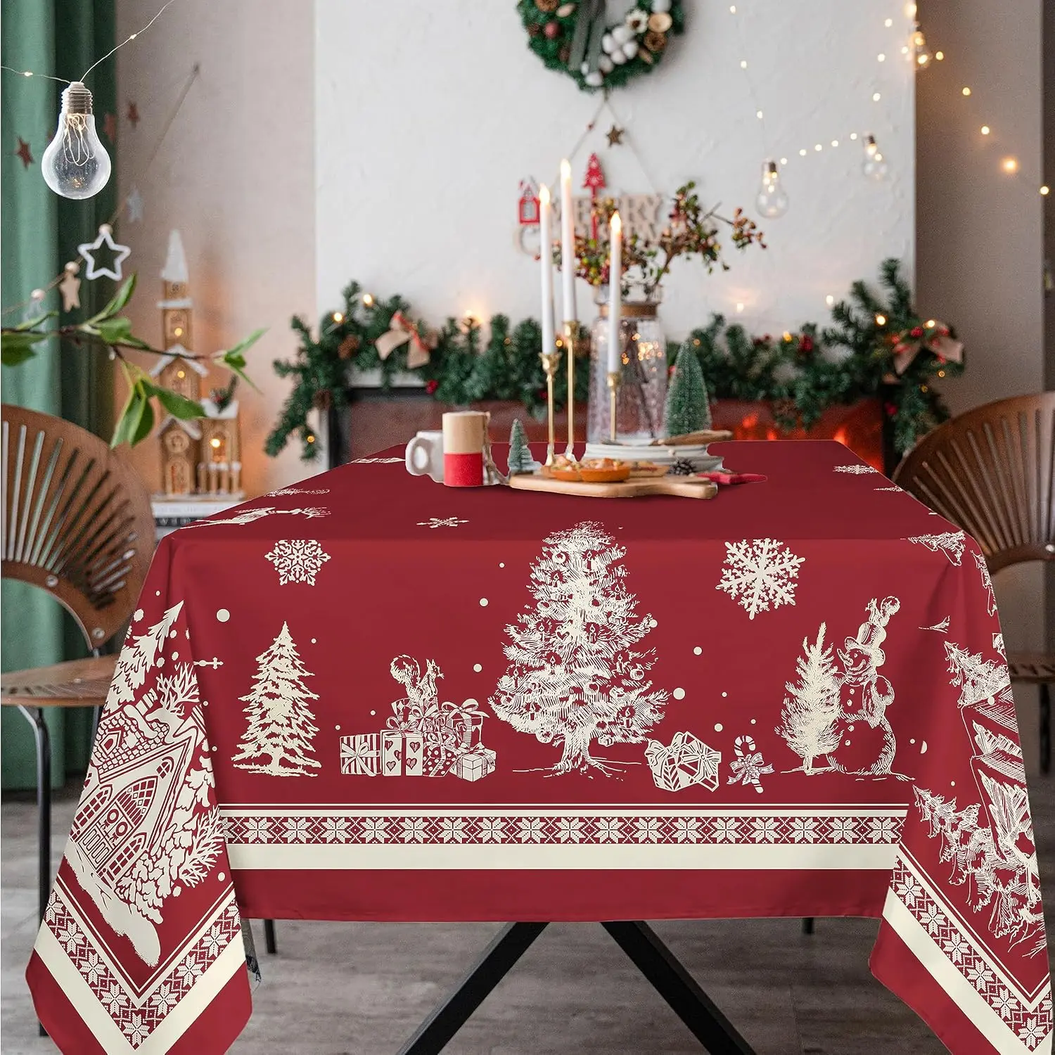 Christmas Tree Elk Santa Snowflake Rectangle Waterproof Tablecloth Wedding Decoration Reusable Tablecloth for Table Xmas Supply