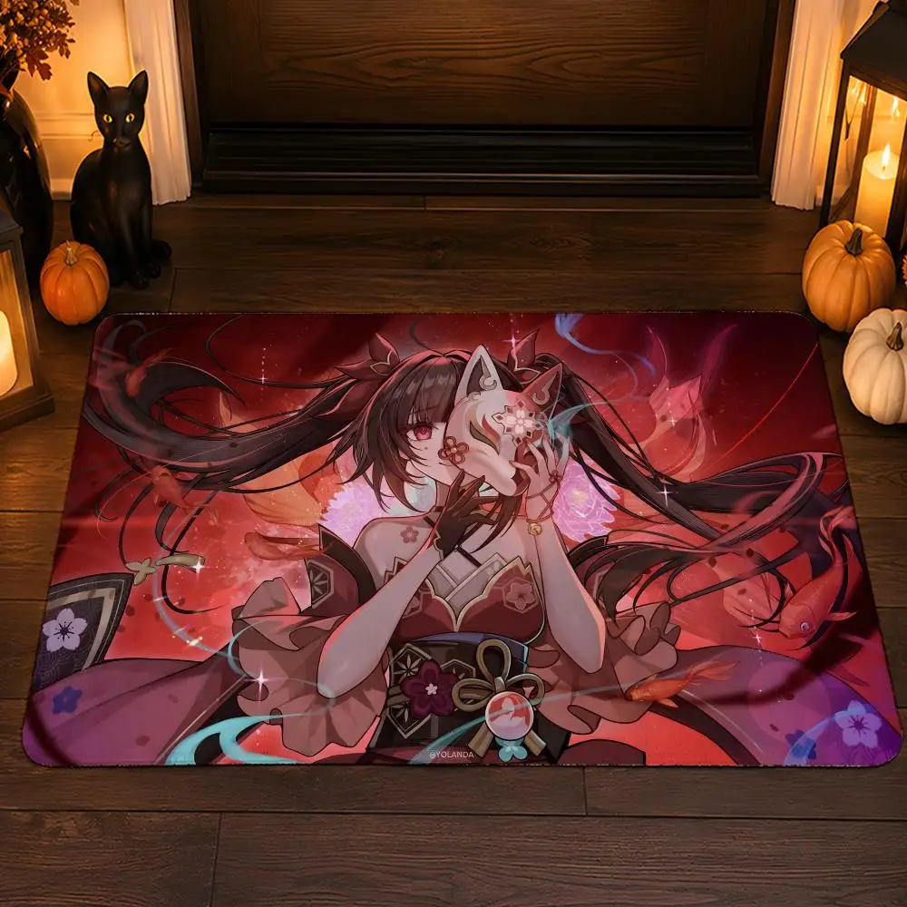 Game H-Honkai Star R-Rail Floor Mat Flannel Rug Soft Non Slip Washable Door Mat For Bathroom Bedroom Kitchen Home Decor