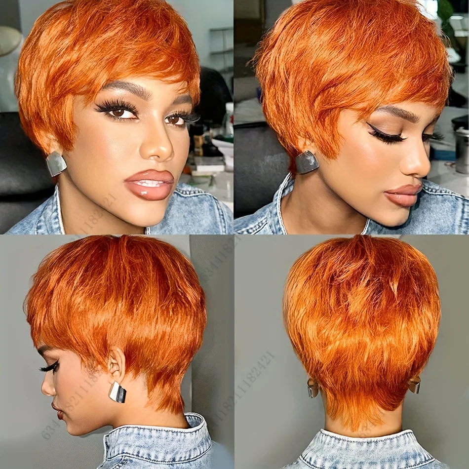 ブルゴーニュ 99J 色ショートボブレミー人毛ウィッグ前髪ピクシーカットフルマシンメイドウィッグ