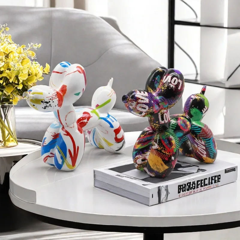 Water Transfer Graffiti Balloon Dog Statue,Art Decoration,Letter Animal Theme,Valentine's Day Indoor
