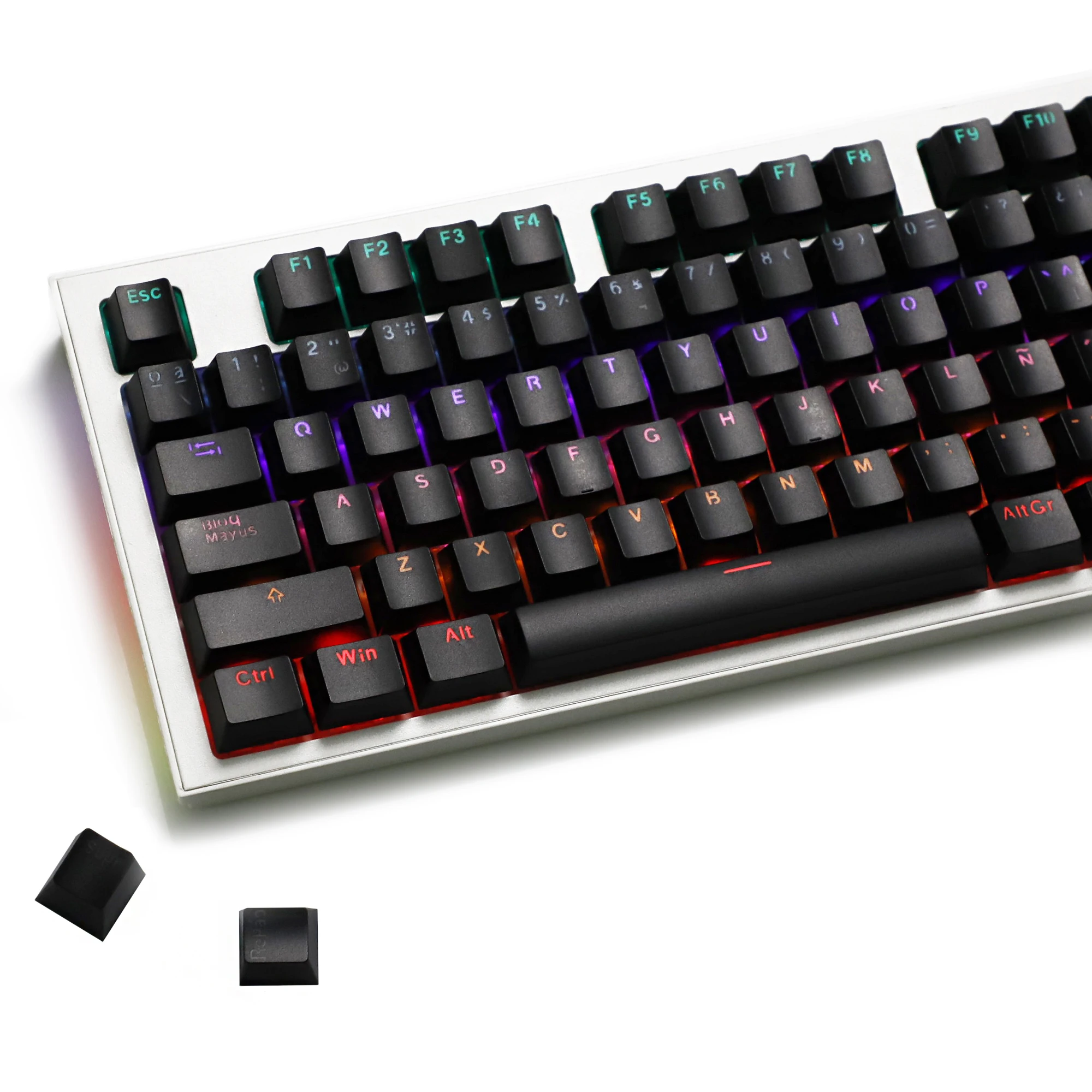 

132 Keys Spain Backlit OEM Profile Black White Minimalist Double Shot Keycaps for 68/75/87/98/104/108 MX Mechanical Keyboard