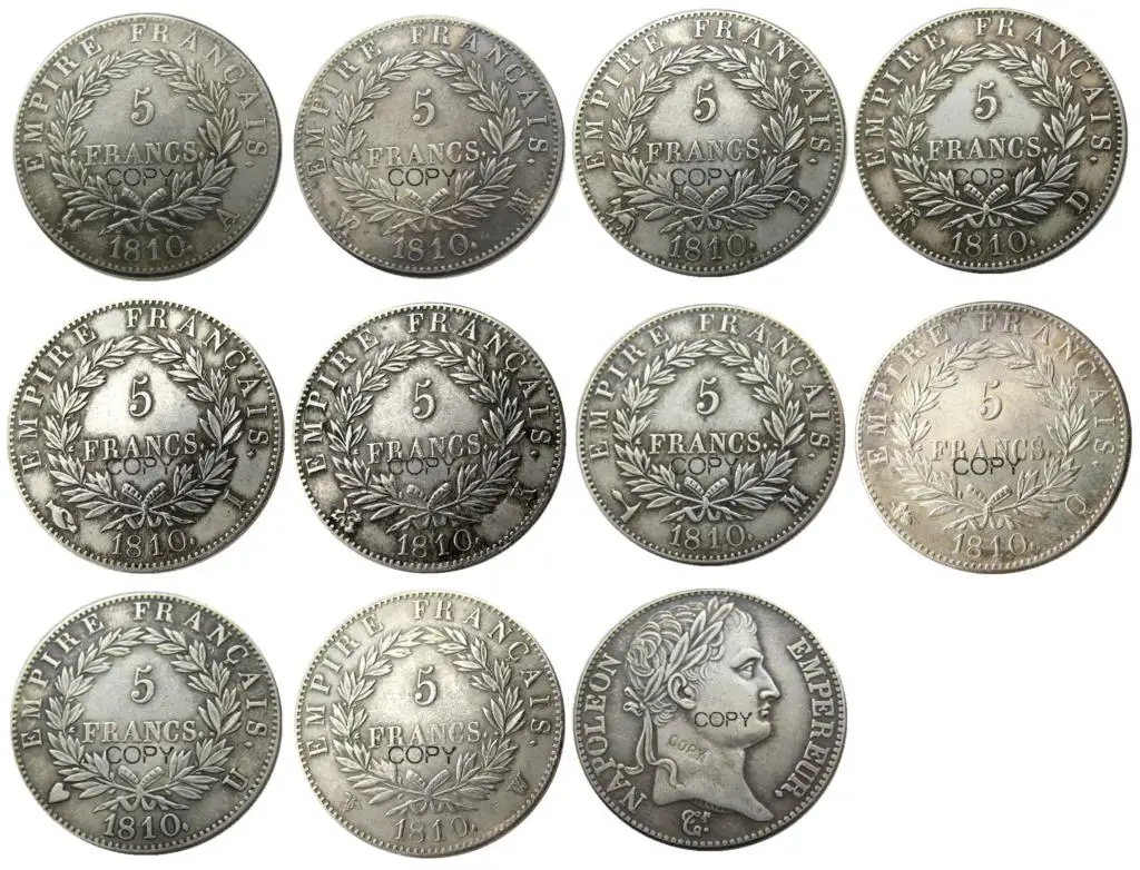 

France 5 Francs 1809-1814 65pcs Different Mintmark Silver Plated Copy Coins