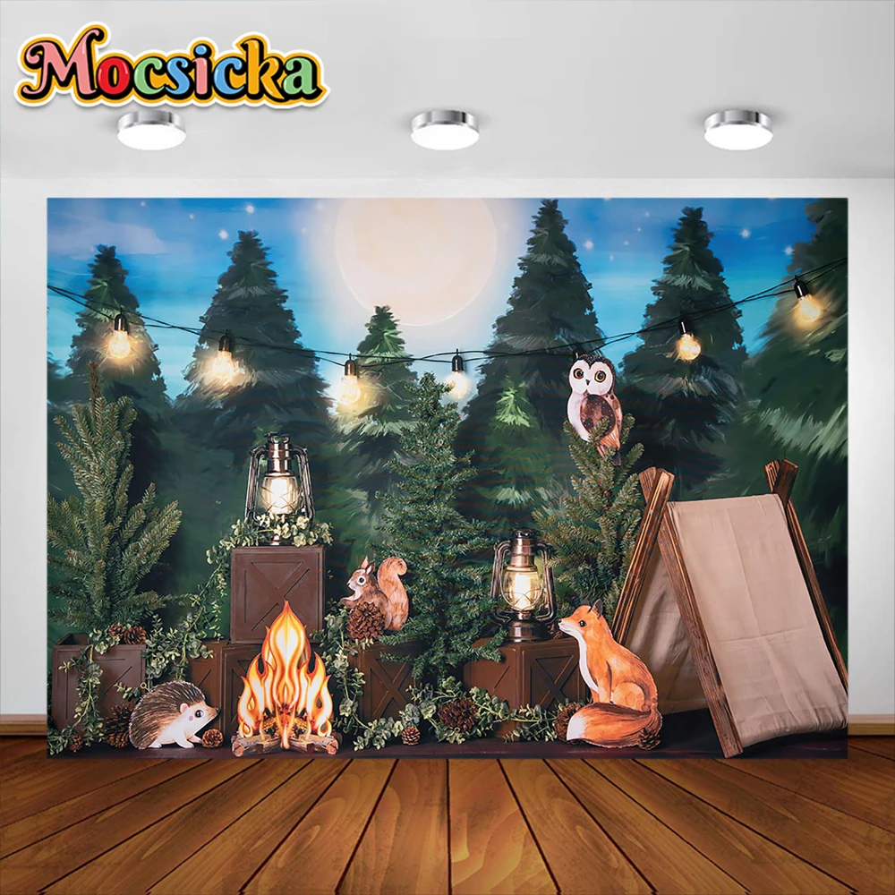 Mocsicka-خلفية تصوير غابة للأطفال ، خلفية تحطيم كعكة عيد الميلاد ، ديكور غزال الطفل ، مستلزمات استوديو تصوير تخييم