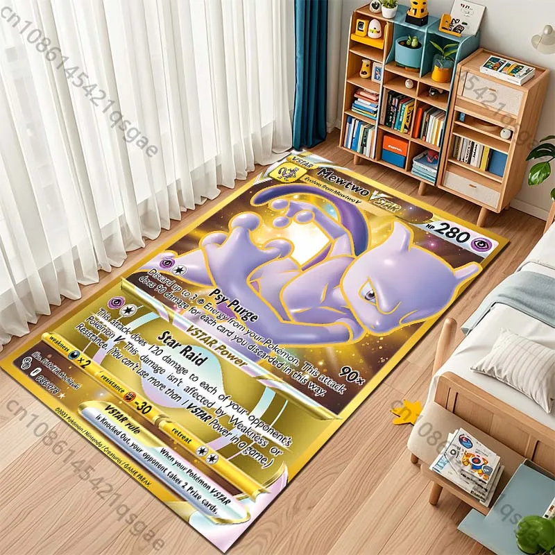 1PC Pokémon Cards Mewtwo Print Rug Carpet for Living Room Children Bedroom Mat Sofa Doormat Floor Rug Home Decor Anti Slip Mat