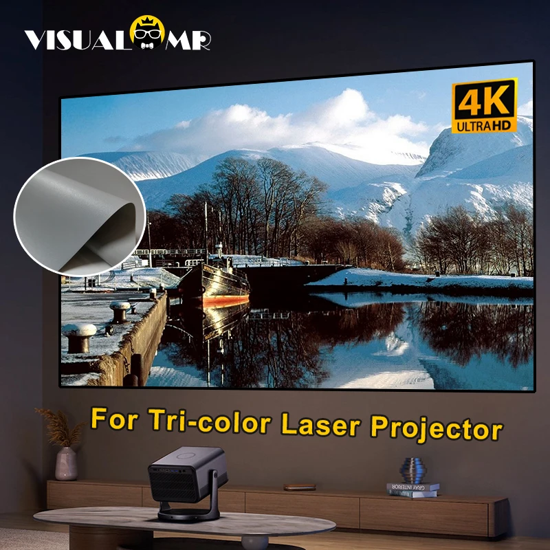 

VisualMr 150" 180" Nano Grey ALR Projection Screen Reduce Speckle for Tri-color Laser Projector Ambient Light Fixed Frame 4K 3D