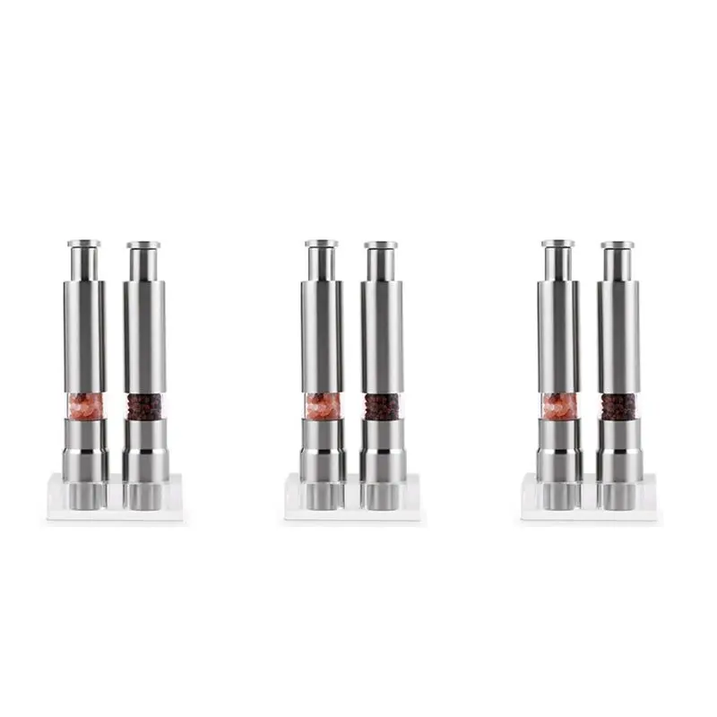 

PORK-Salt And Pepper Grinder Set Of 6, Pepper Mill Stainless Steel Salt Shaker Push-Button Manual Glass Salt And Pepper Set