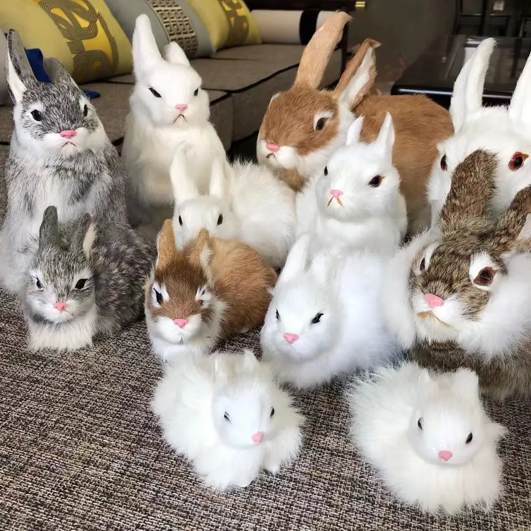 Jouets en peluche de simulation de lapin réaliste pour enfants, joli jouet en peluche de beurre d'animal, décorations d'artisanat, cadeau d'anniversaire