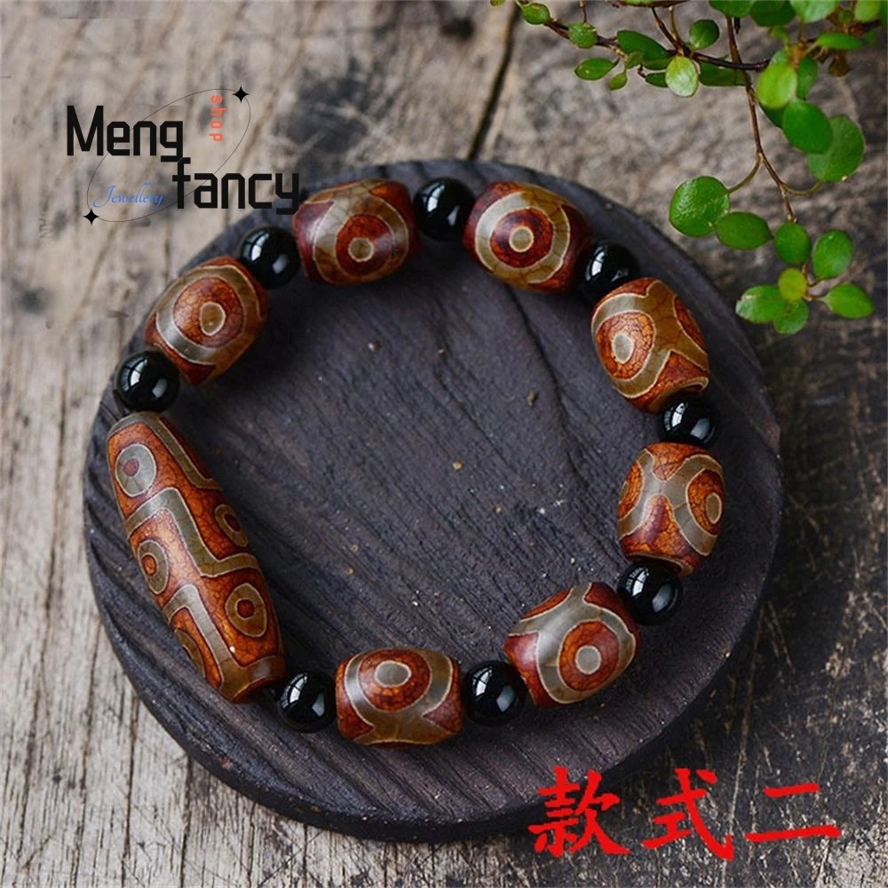High-grade Retro National Style Nine-eyed Celestial Pearl Cylindrical Beads Natural Agate Bracelet Fashion Jewelry Holiday Gifts