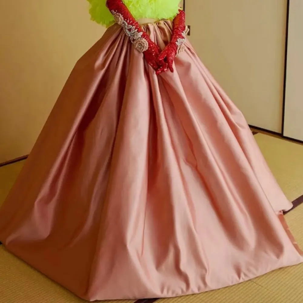 

Pink Puffy Satin Long Maxi Skirt Floor Length Draped Custom Made Christmas New Year Wear Girls Birthday Skirt Without Top