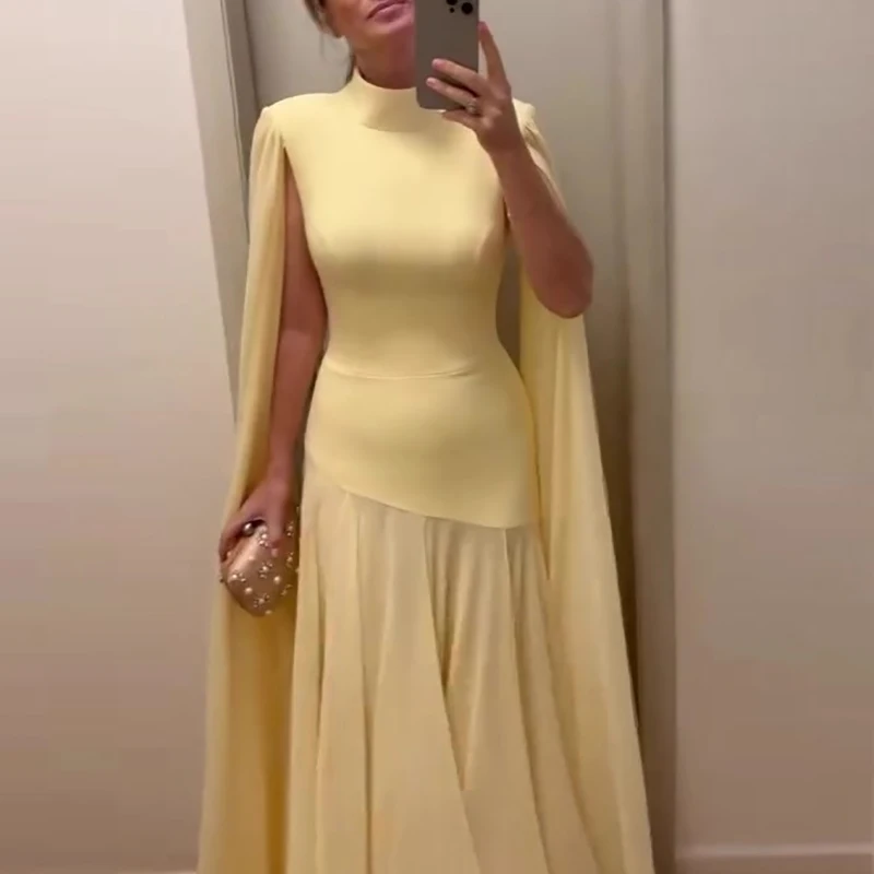 Fashion Patchwork Pleated Party Dress Casual Solid Color Swing Bridesmaid Dresses Ladies Standing Collar Hollow Mesh Long Dress