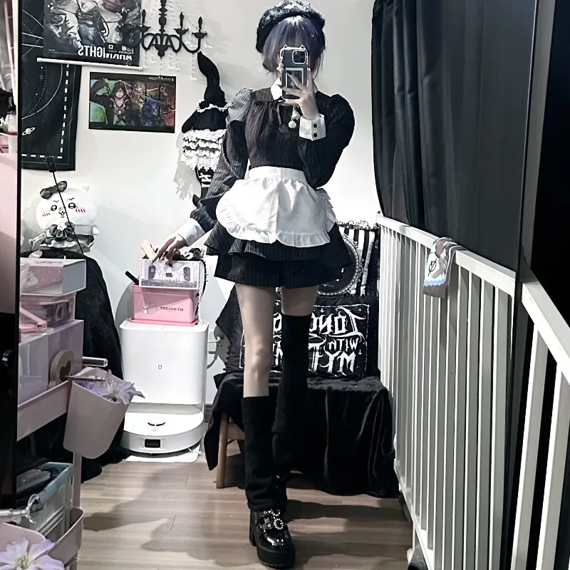 2025 الشتاء الذاتي دعم فستان السراويل خادمة الزي اليابانية Rojita نمط الحلو لطيف سليم صالح سراويل قصيرة قطعتين مجموعة #2