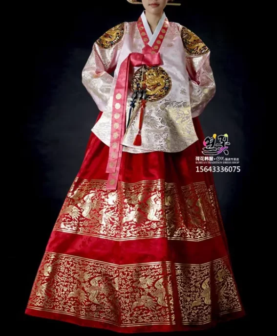 

Korean Ancient Court Hanbok Woman Dress Tradition Bronzing Queen