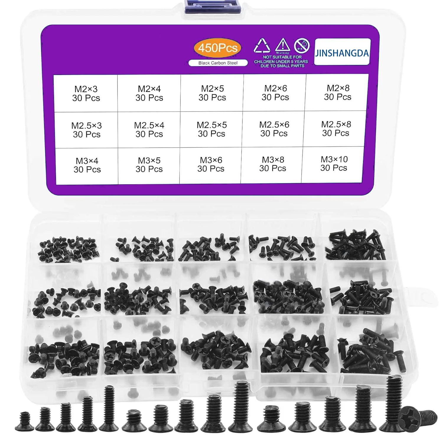 

450/720pcs Small Computer Screws Kit box, Flat Phillips Black Tiny Eyeglass Screws M1.4M1.7M2M2.5M3, PC & Laptop SSD Hard Drive