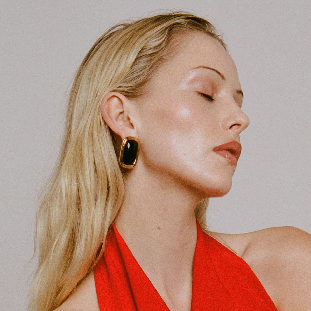 

AIKOER Antique Gold Color Large Stud Earrings Stainless Steel Oval Agate Stone Earrings Gift For Women's Jewelry