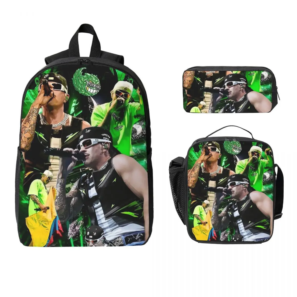 

Feid Ferxxo 90s Rapper Rap Music Backpack Student Boy Girls BookBag School Bag Shoulder Bags 3ps Insulated Lunch Bag Pencil Case