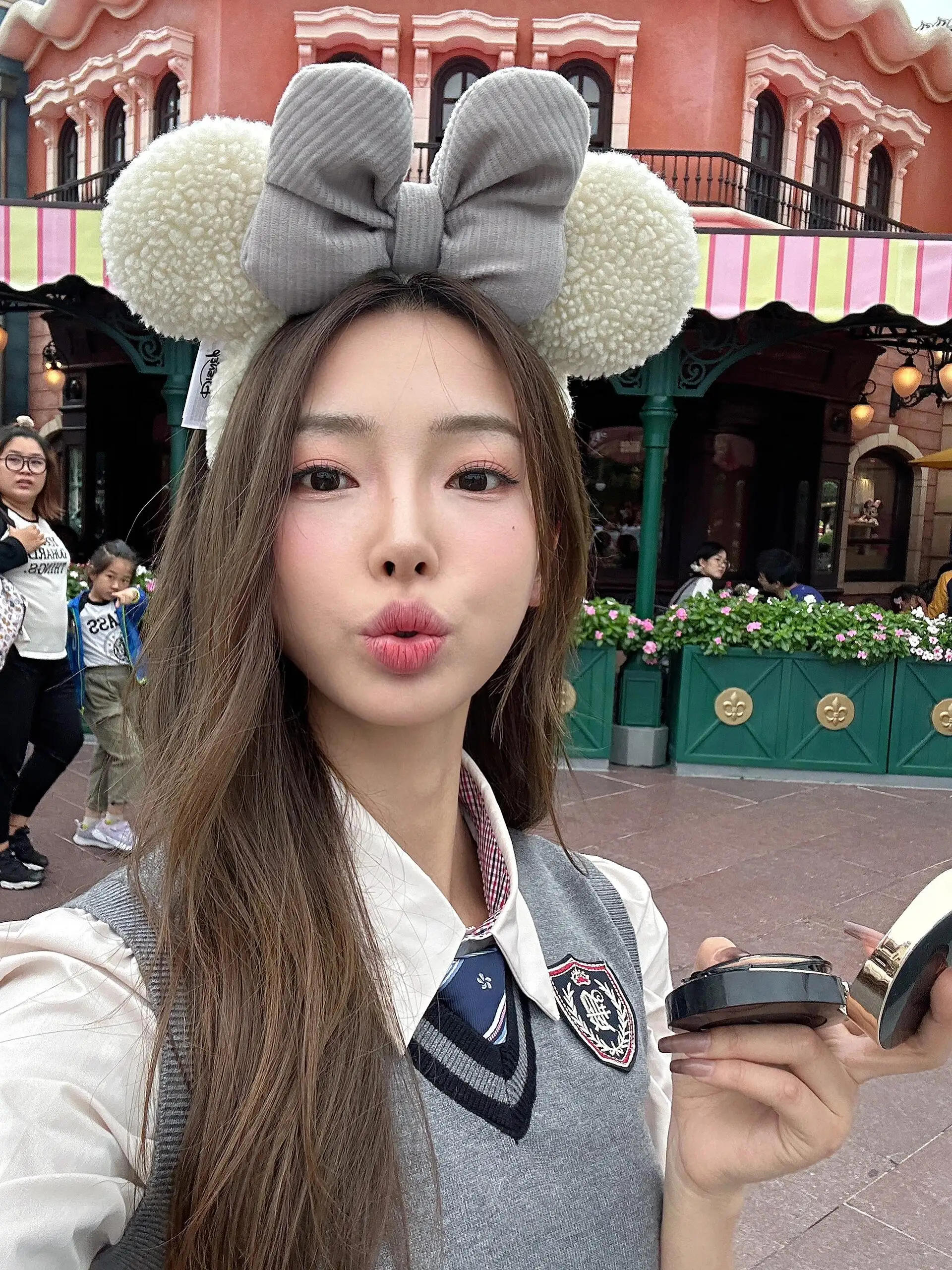 طقم زي مدرسي محبوك باللون الوردي الباستيل على طراز جي كيه، يتكون من سترة وتنورة، بتصميم ديزني لعيد الميلاد، خفيف الوزن وقابل ...