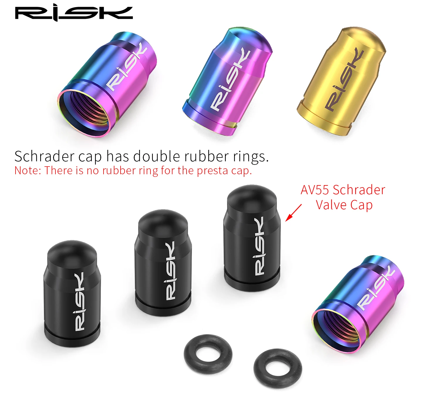 Risk MTB Rennrad Presta Schrader Ventilkappe Wasserdicht Staubdicht FV AV Ventildeckel, Titanlegierung Mutter mit Schraubenschlüssel Werkzeug – Detail 2