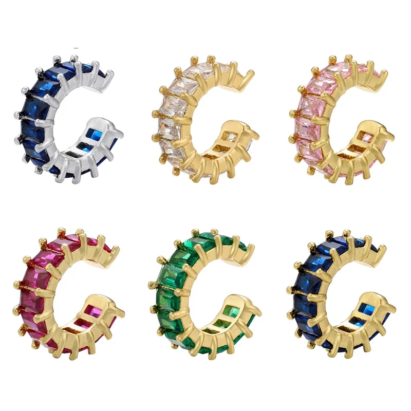 ZHUKOU gold color CZ Crystal Ear Cuff C Shape Ear Clips No Pierced earrings for women Jewellery Elf Ear Clip earrings VE559