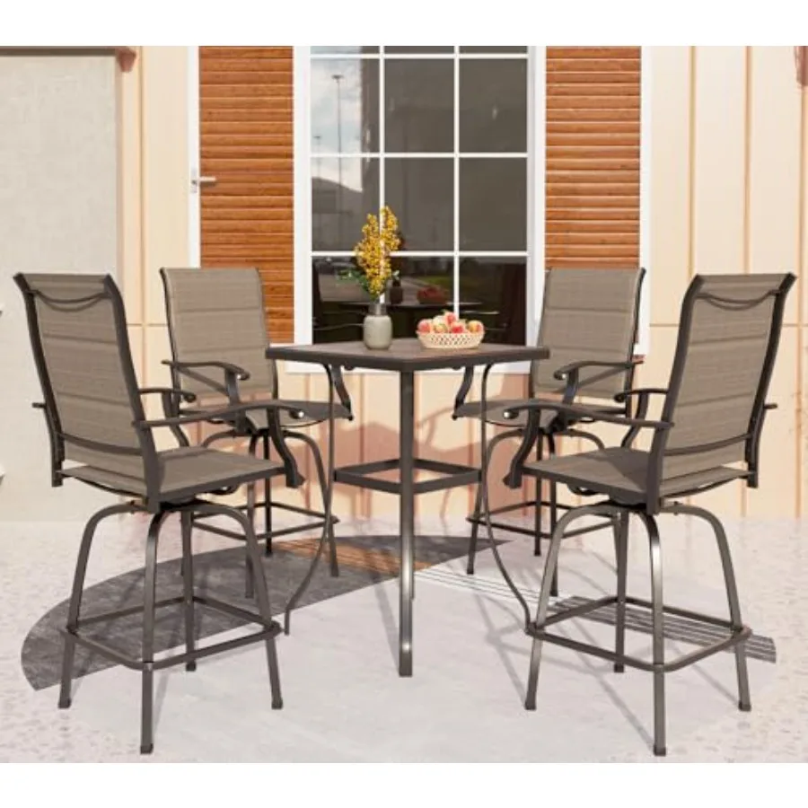 

Комплект уличной мебели PHI VILLA: барный стол и 4 поворотных стулья для патио, имитация дерева, коричневый