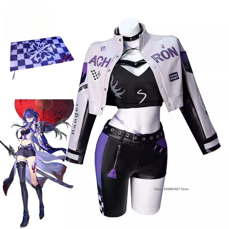 Original Honkai Star Rail Acheron Cosplay Costume Galaxy Rangers Acheron Racing Suit Halloween Women Outfit with Flag