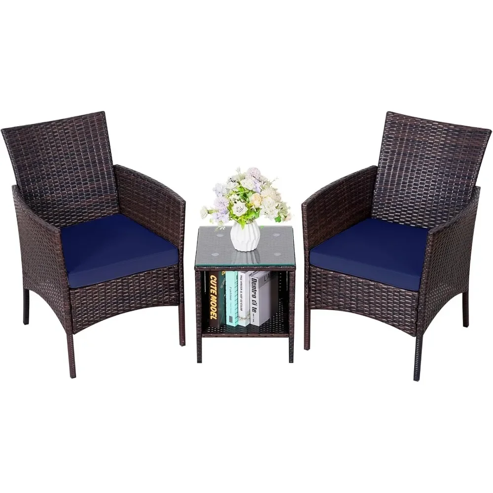 

Patio Porch Furniture Sets 3 Pieces Rattan Wicker Chairs with Table Outdoor Garden Furniture Sets Conversation Sets Patio