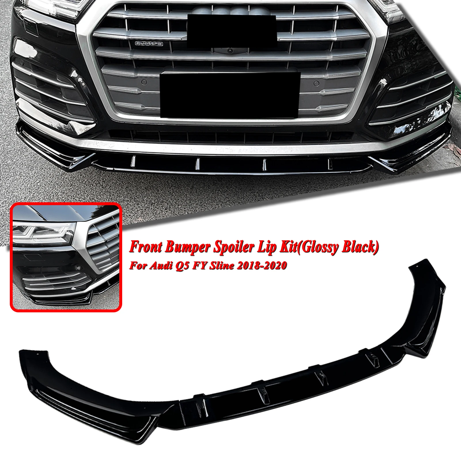 

3 шт. передний бампер автомобиля, нижний спойлер, разделитель для губ, лезвие для Audi Q5 FY-Sline 2018 2019 2020