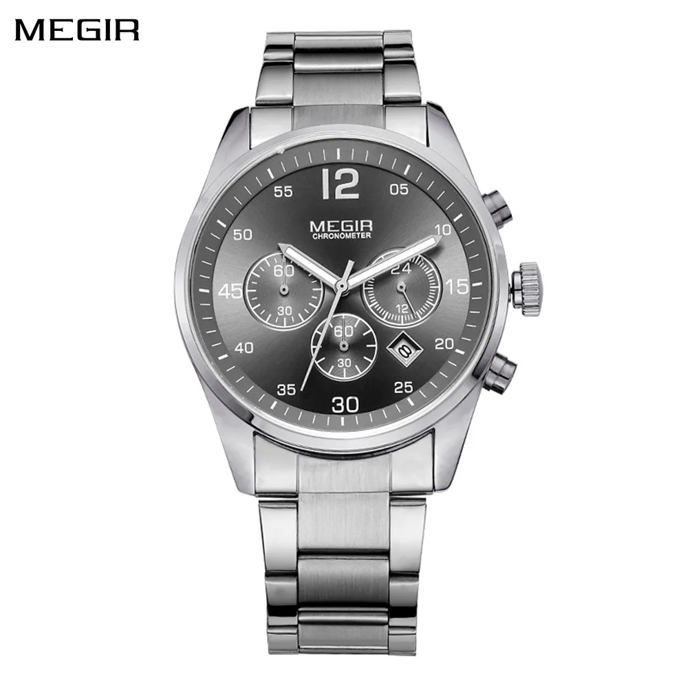 MEGIR Luxury Brand Business Casual Watches for Men Chronograph Waterproof Sport Military Watch Stainless Steel Wristwatch Clock