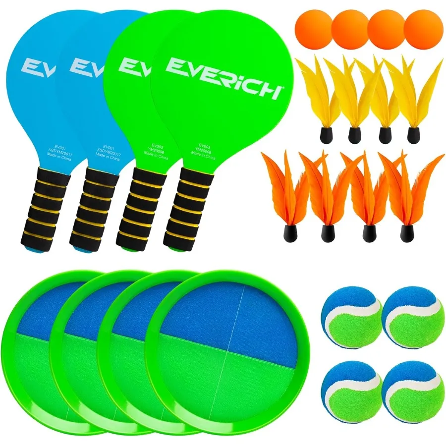 Toss catch paddle ball game set, jogos ao ar livre raquete quintal jogos, praia piscina areia gramado acampamento brinquedos com 8 pás 8 bolas 8 bir