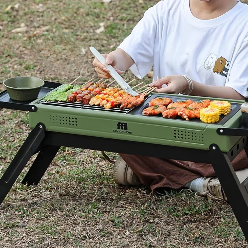 1 Set Outdoor BBQ Grill Folding Charcoal Stove Portable Camping Equipment for Outdoor Barbecue Activities