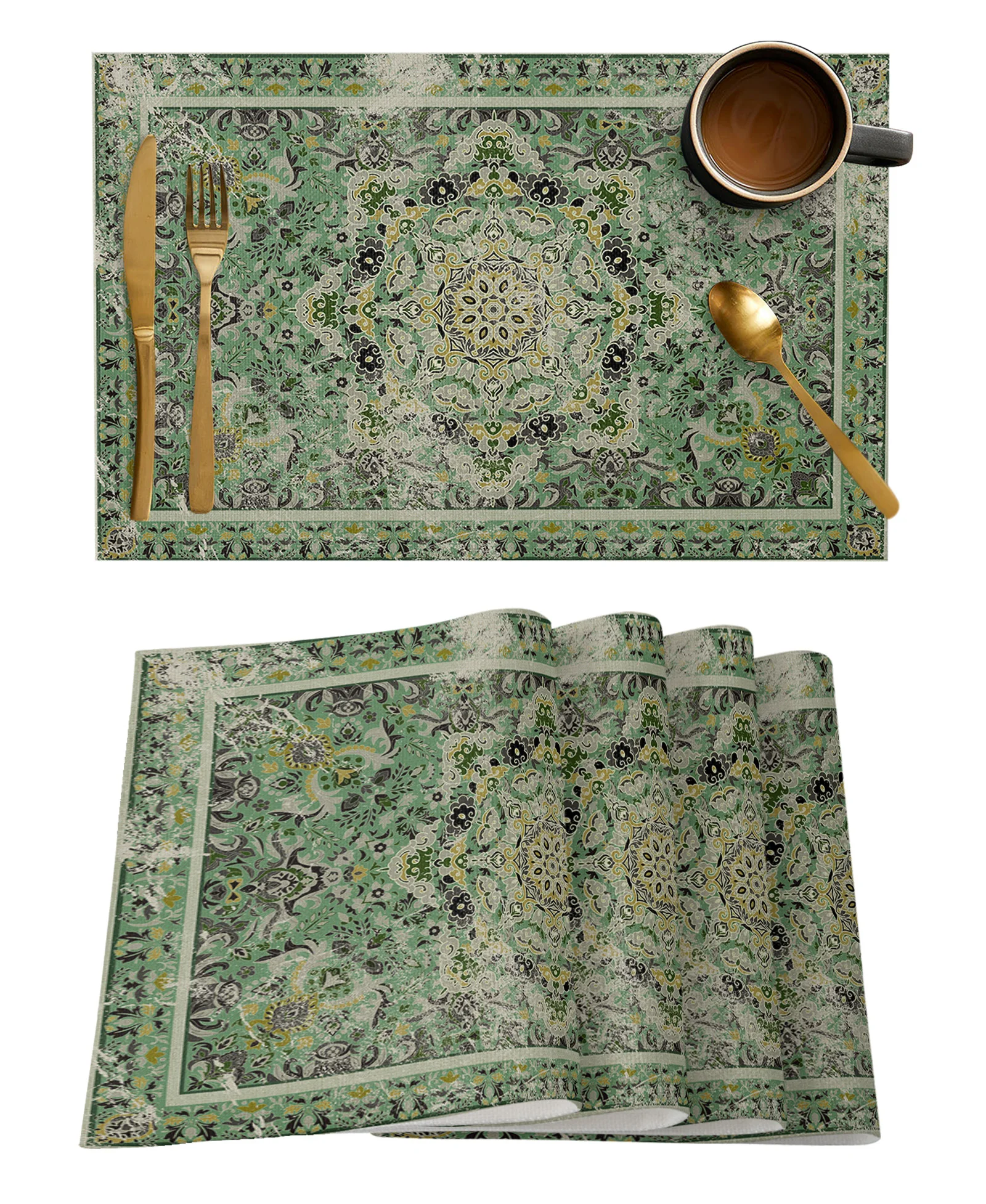 Vintage Mural Medieval Türkiye Pattern Table Runner Coffee Table Wedding Home Decor Kitchen Tablecloth 4/6 Pcs Placemats