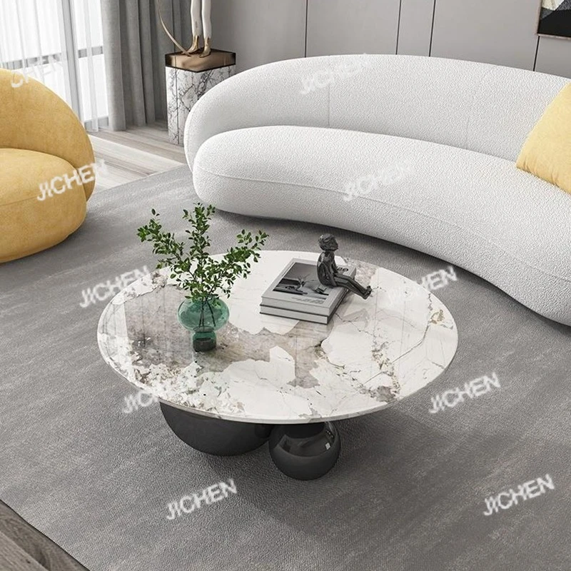 JC Designer Gold Black Center Base Table Living Room Furniture Stainless Steel Home Impact Space Marble Modern Coffee Table Roun