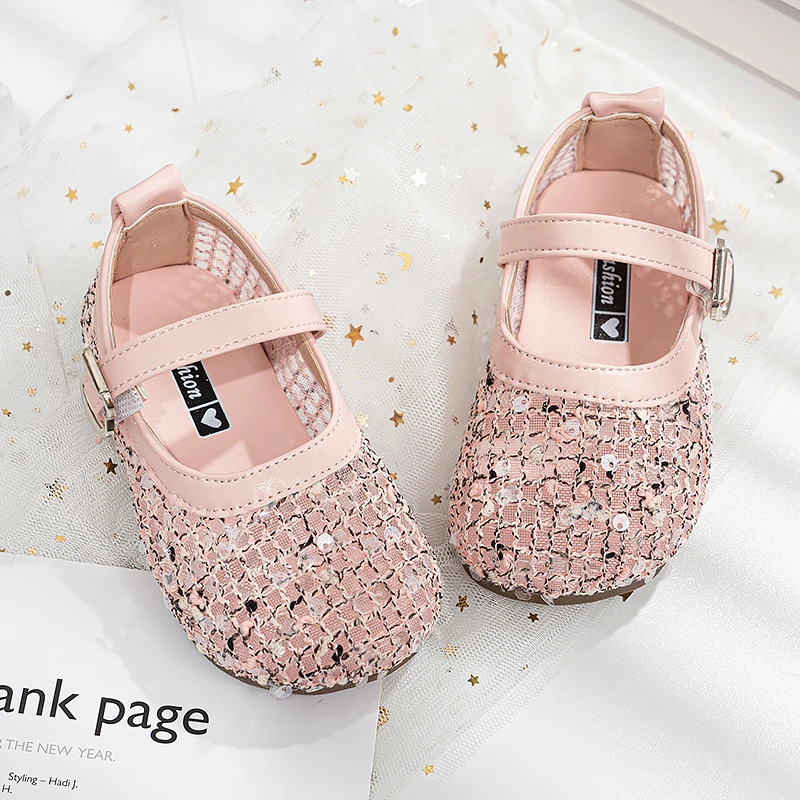 Girls Flat Shoes Mesh Weave Soild Color Kids Sandals Non-slip Soft Sole 2026 Summer New Children Princess Shoes Ins Trendy Sweet