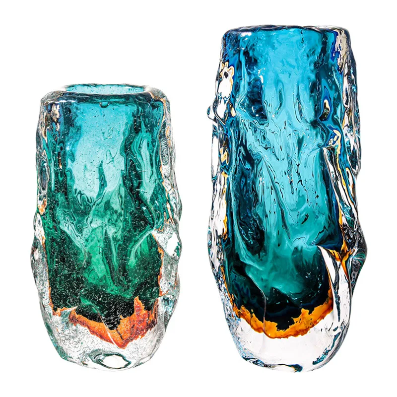 Light luxury high-end glass vase ornament, living room flower arrangement entrance model room decoration