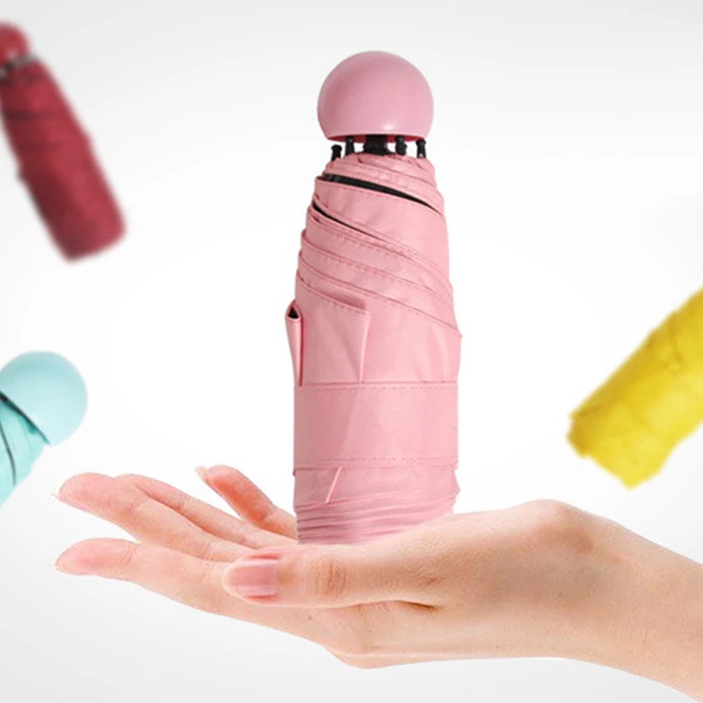

Mini Parasol Umbrella Compact Lightweight Portable Small Purse Size 5 Fold Anti UV Durable Waterproof Capsule Case Fits Backpack