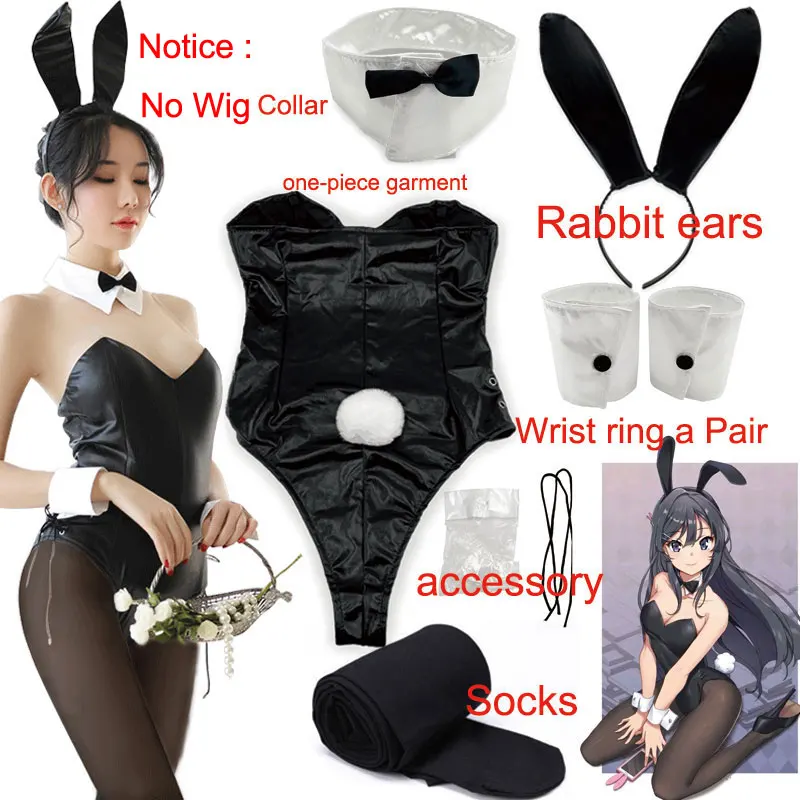 Sakurajima Mai Bunny Girl Cosplay Kostüm Halloween Erwachsene Frau Senior Schwester Cosplay Perücke Kleidung Größe M/XL