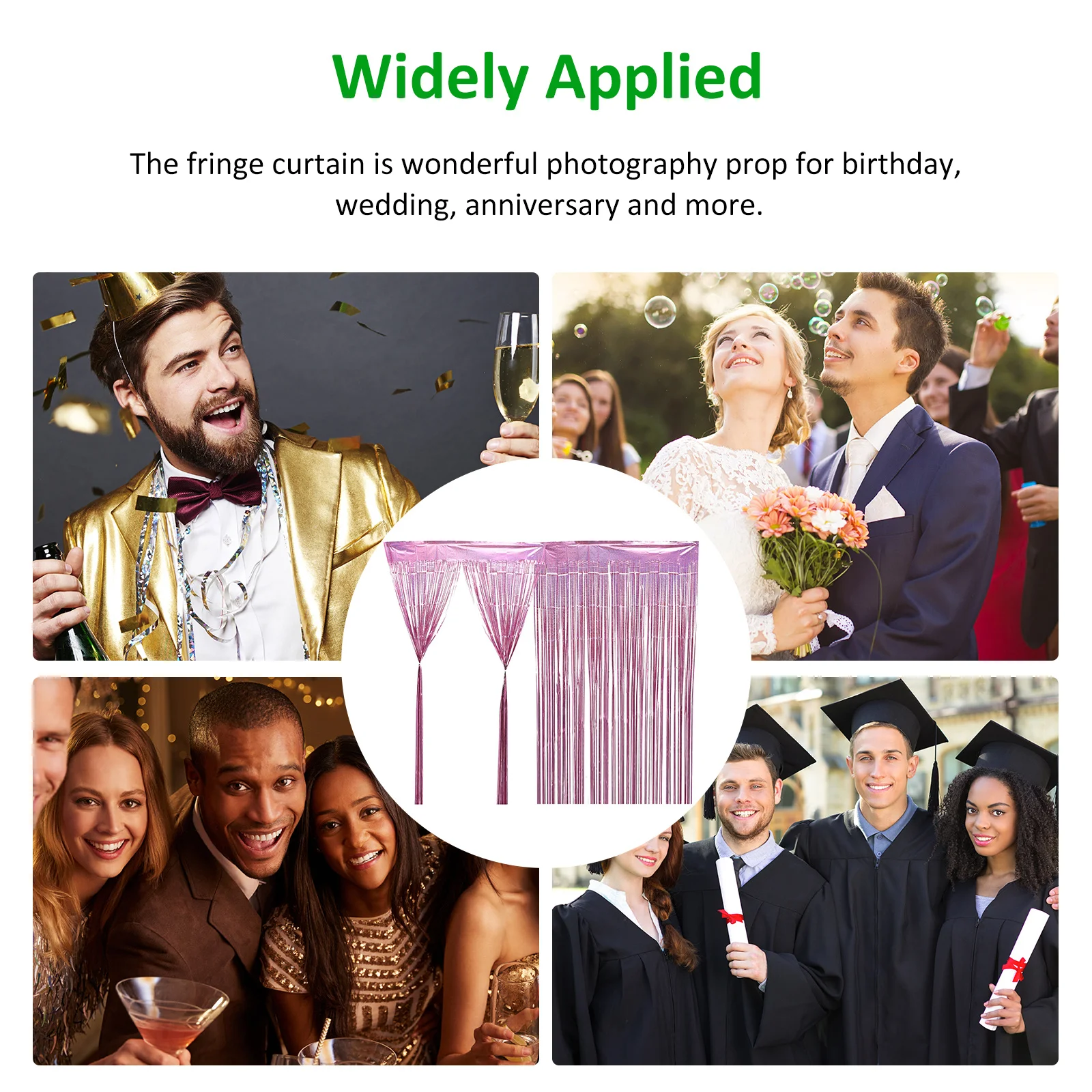 

2 pcs Foil Fringe Curtain Backdrop Background Wall Decor For Wedding Party Birthday Tinsel Fringe Curtains Photography Studio