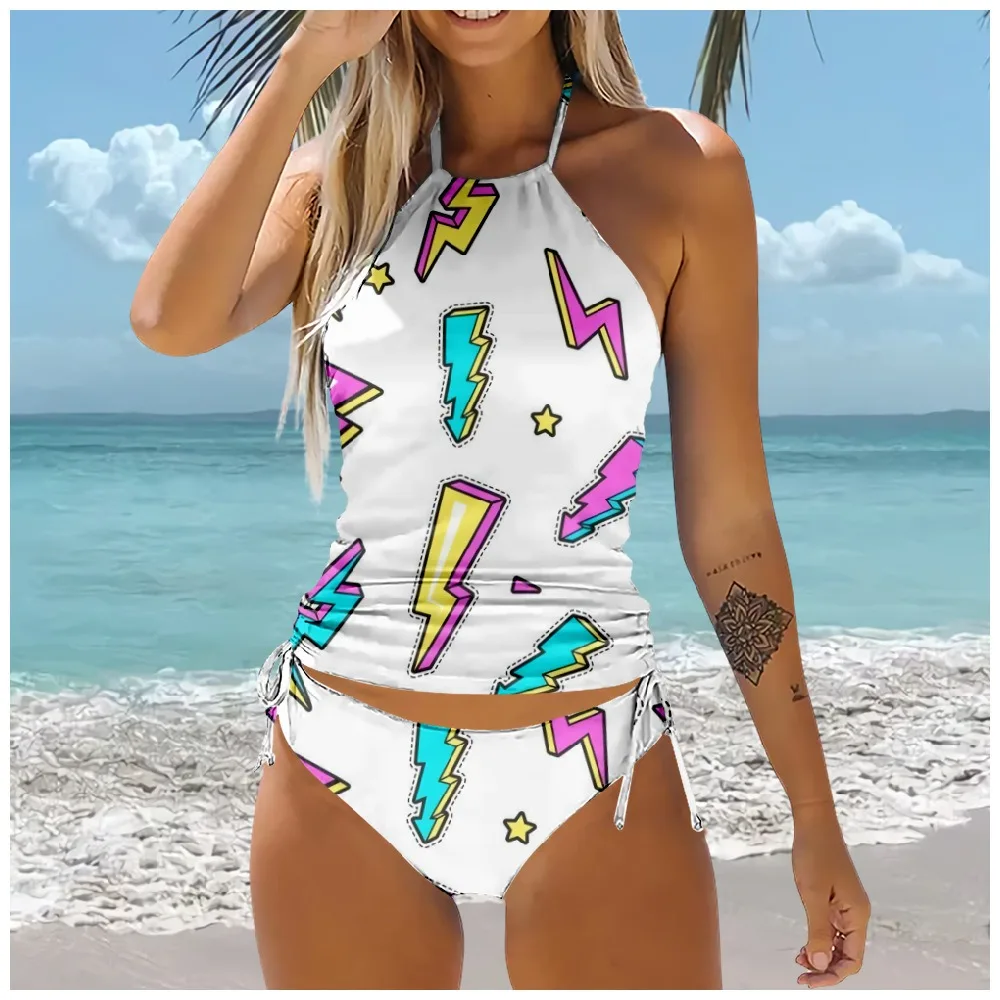 Women Sexy Bikini Swimsuit High Waist Coral Seaweed Printed Multicolor Swimwear Swimming Sportswear Two-Piece Suits Clothing