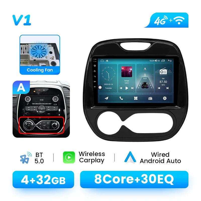 XONRICH 9 "Android 14 autoradio voor Renault Captur CLIO Samsung QM3 (2011-2018) | Draadloze CarPlay GPS DSP multimediaspeler