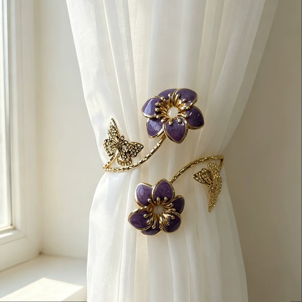 2pcs Flower And Elegant Butterfly Flower Design Curtain Strap,For Bedroom And Living Room Decor