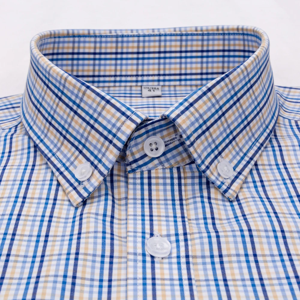 Luxury 100% Cotton Wrinkle-Free Long Sleeve Man Dress Shirt for Business Casual Featuring Plaid and Striped Designs Regular Fit