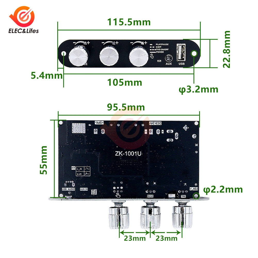 부스트 회로가 있는 100W TPA3116D2 블루투스 증폭기 보드 완전 보호 예산 DIY 모노/스테레오 스피커 프로젝트에 이상적