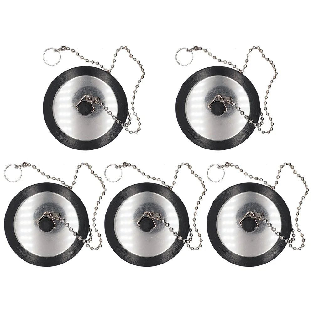 

5Pcs Rubber Sink Plugs Chain Design Durable Bathroom Kitchen Water Stopper Sink Stopper Drain Seal Rubber Plug