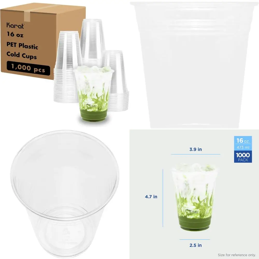 

Disposable 16oz Clear Plastic Cold Cups for Iced Coffee, Smoothies, and Beverages, 98mm Wide