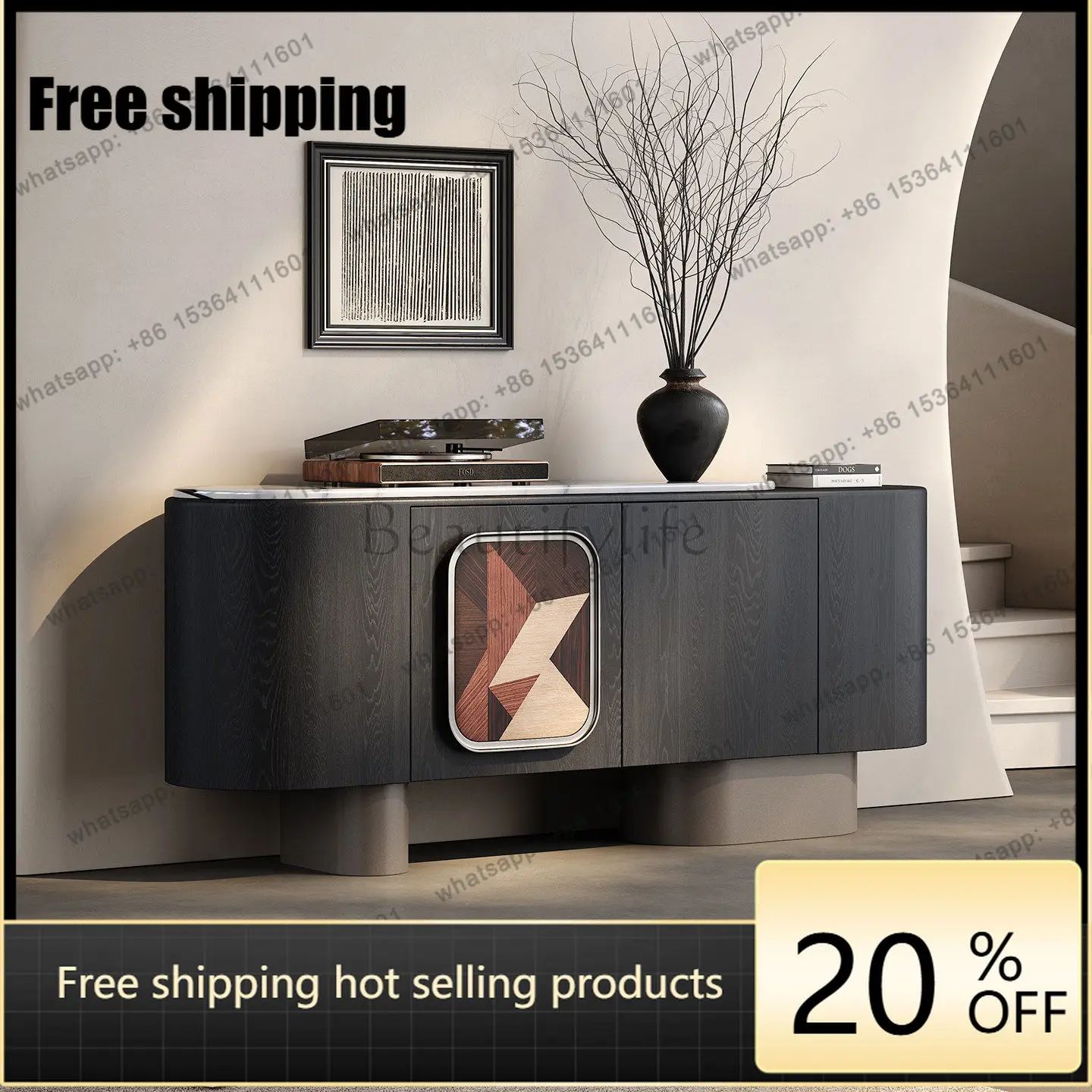 Italian minimalist luxury stone dining side cabinet against the wall storage cabinet high sense