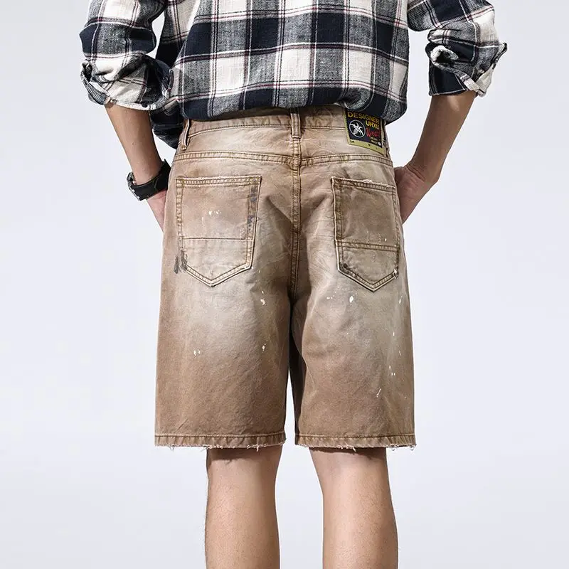 JXN 2050 الراقية الصيف الجديدة سبلاش الحبر العمل السراويل الرجال فضفاض الربط القطن مستقيم خمسة السراويل الأمريكية عادية