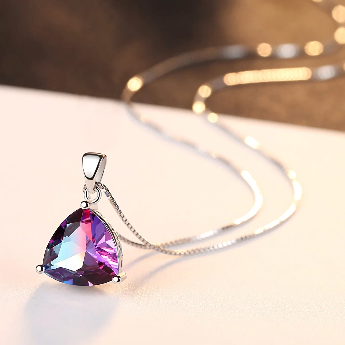 PSJ Fashion Luxury Jewelry Colorful Rubellite Stone Inlay Pendant Rhodium Plated S925 Sterling Silver Necklace for Women