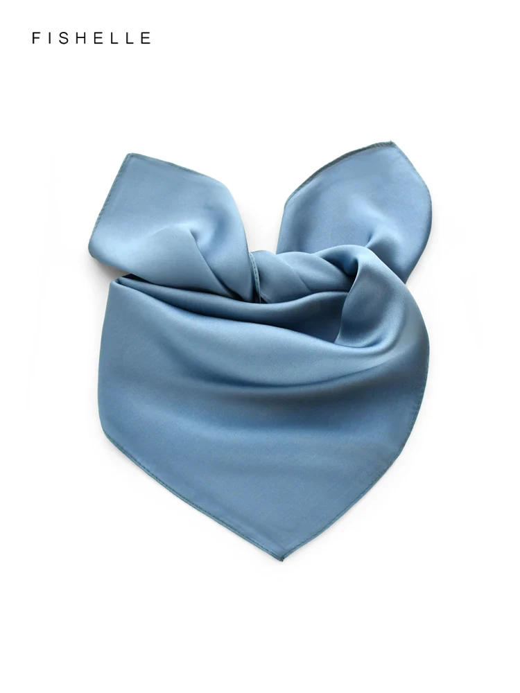 Solid Color Mist Blue Natural Silk Scarfs Women's Small Square Scarves Hair bands Real Silk Scarf Men's Handkerchief Headscarf